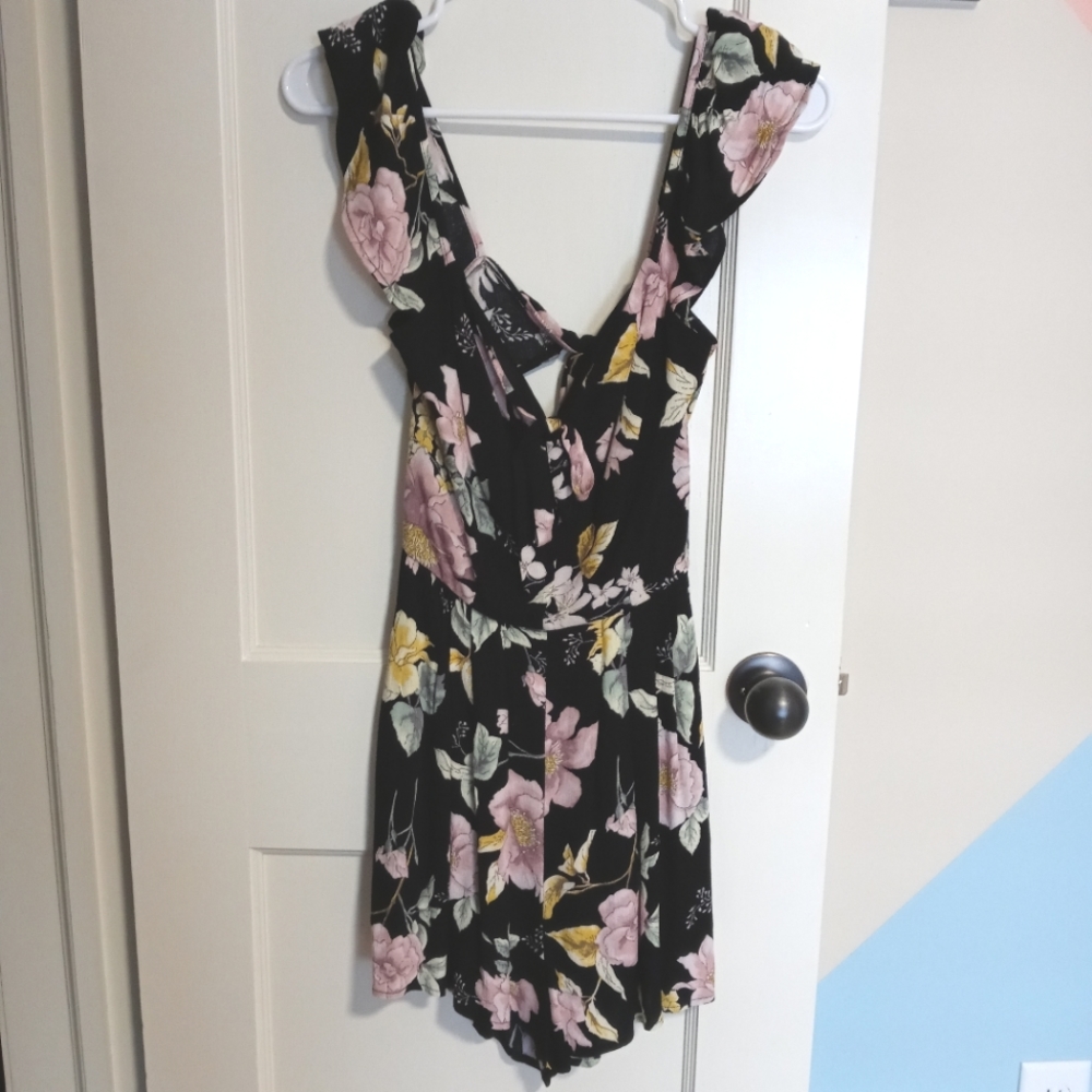 Black Floral Romper NWT